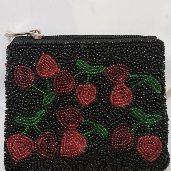 Beaded Cherry Handcrafted Zip Pouch - Picture 3 of 5
